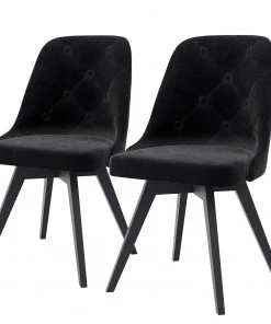 Tenzo Polsterstuhl Lux I (2er-Set) - Samt / Eiche massiv - Stoff Vika: Schwarz - Schwarz