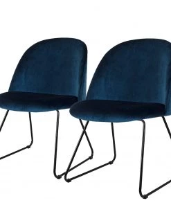 Tenzo Polsterstuhl Ally II (2er-Set) - Samt / Metall - Stoff Vika: Nachtblau - Schwarz