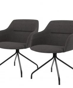 Tenzo Armlehnenstuhl Sofia II (2er-Set) - Webstoff / Metall - Stoff Dyre: Anthrazit - Schwarz