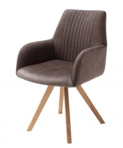 Mørteens Armlehnenstuhl Ondes - drehbar - Microfaser & Webstoff / Wildeiche massiv - Braun / Wildeiche