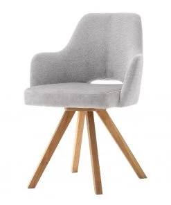 Mørteens Armlehnenstuhl Tardes - drehbar - Samt & Webstoff / Wildeiche massiv - Wildeiche - Lichtgrau