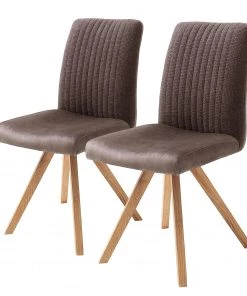 Mørteens Polsterstuhl Ondes (2er-Set) - Microfaser & Webstoff / Wildeiche massiv - Braun / Wildeiche