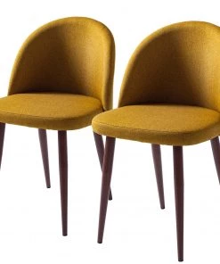 Mørteens Polsterstuhl Jacklin III (2er-Set) - Webstoff / Metall - Walnuss Dekor - Senfgelb