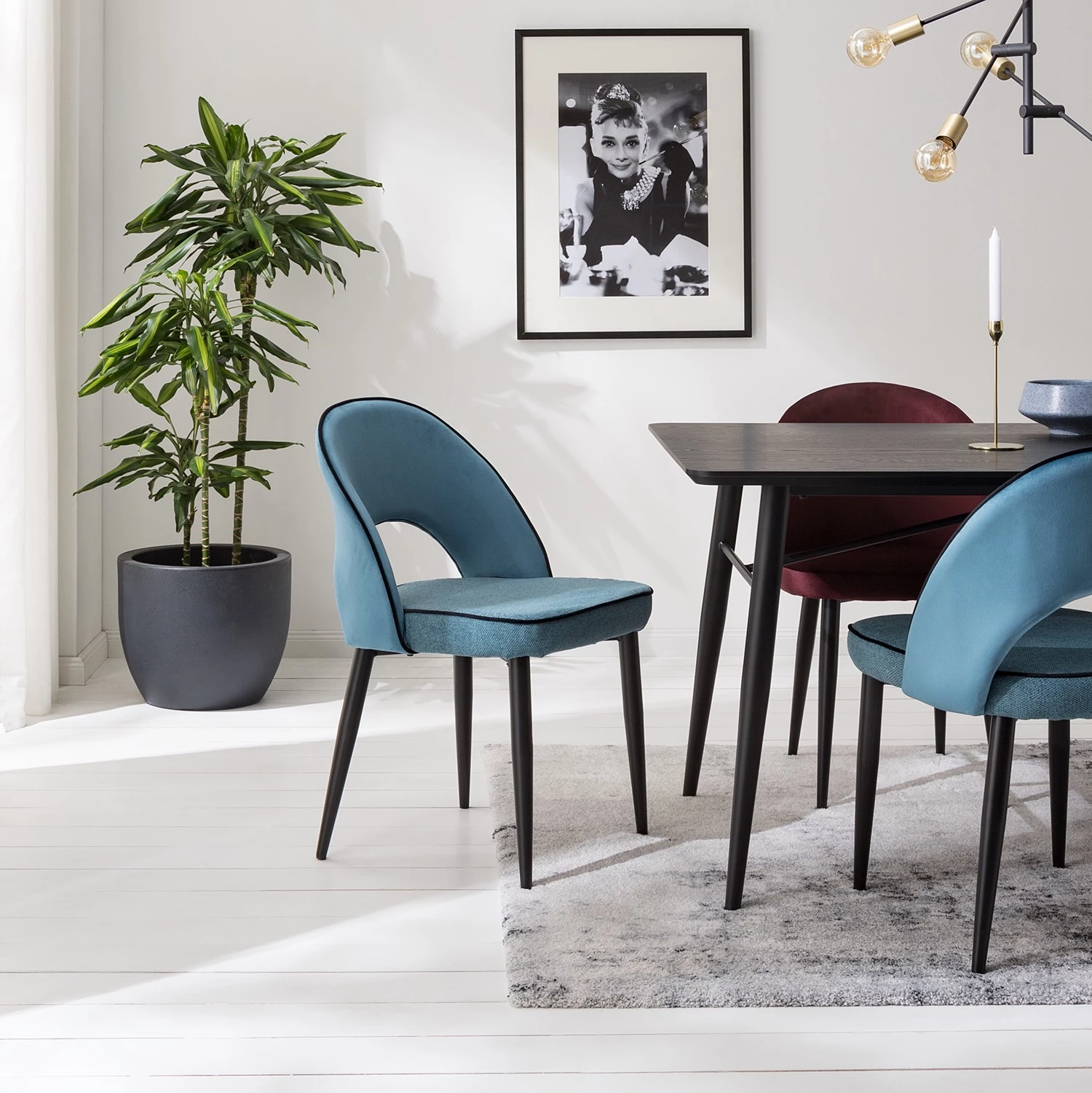 Jack & Alice Polsterstuhl Jacky (2er-Set) - Webstoff & Samt / Metall - Grau Meliert / Schwarz 2 Jack & Alice Polsterstuhl Jacky (2er-Set) - Webstoff & Samt / Metall - Grau Meliert / Schwarz – Bild 2