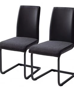 Fredriks Freischwinger Bjora II (2er-Set) - Webstoff & Kunstleder / Metall - Anthrazit / Schwarz