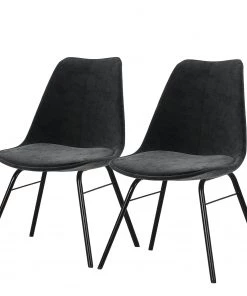 Tenzo Polsterstuhl Gina I (2er-Set) - Samt / Metall - Stoff Vika: Dunkelgrau - Schwarz