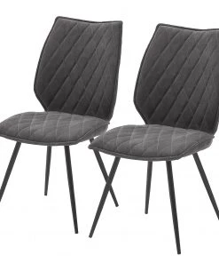 Ars manufacti Esszimmerstuhl Newry (2er-Set) - Kunstleder / Metall - Anthrazit / Schwarz