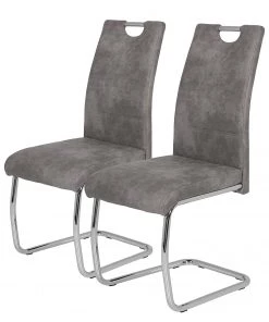 Loftscape Freischwinger La Paz II - Microfaser / Metall - Chrom - Vintage Grau - 2er Set