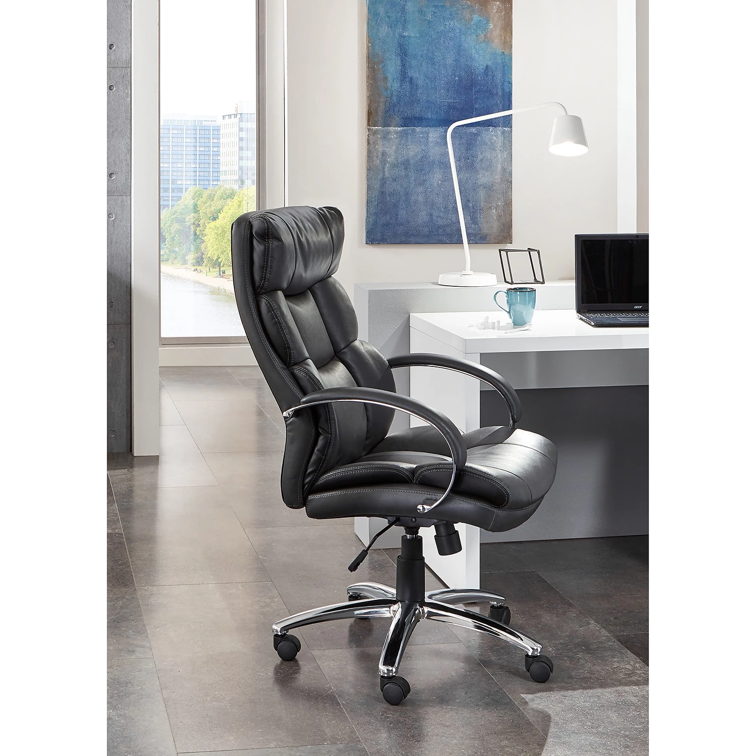 Furnitive Chefsessel Blackford XXL - Kunstleder / Metall - Grau / Chrom 2 Furnitive Chefsessel Blackford XXL - Kunstleder / Metall - Grau / Chrom – Bild 2