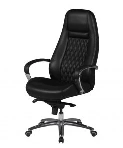 Furnitive Chefsessel Bracey - Echtleder / Aluminium - Schwarz