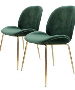Kayoom Polsterstuhl Charlize I (2er-Set) - Samt / Metall - Messing - Grün