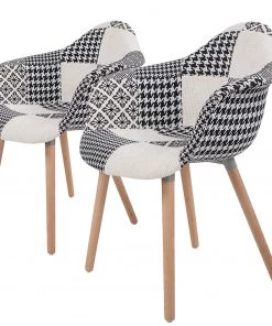 Kayoom Armlehnenstuhl Dave (2er-Set) - Webstoff / Buche massiv - Schwarz / Weiß