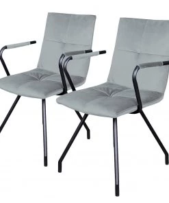 Kayoom Armlehnenstuhl Eaden (2er-Set) - Samt / Eisen - Schwarz - Grau