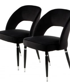 Kayoom Polsterstuhl Courtney (2er-Set) - Samt / Eisen - Schwarz - Schwarz / Silber