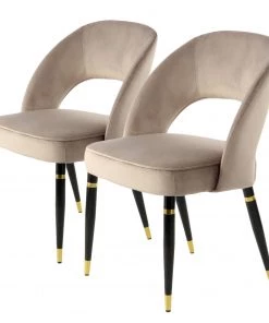 Kayoom Polsterstuhl Courtney (2er-Set) - Samt / Eisen - Schwarz - Taupe / Gold
