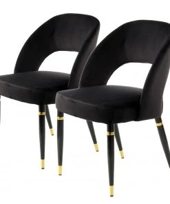Kayoom Polsterstuhl Courtney (2er-Set) - Samt / Eisen - Schwarz - Schwarz / Gold
