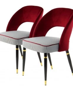 Kayoom Polsterstuhl Courtney (2er-Set) - Samt / Eisen - Schwarz - Rot / Gold