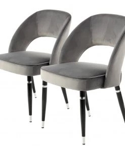 Kayoom Polsterstuhl Courtney (2er-Set) - Samt / Eisen - Schwarz - Grau / Silber