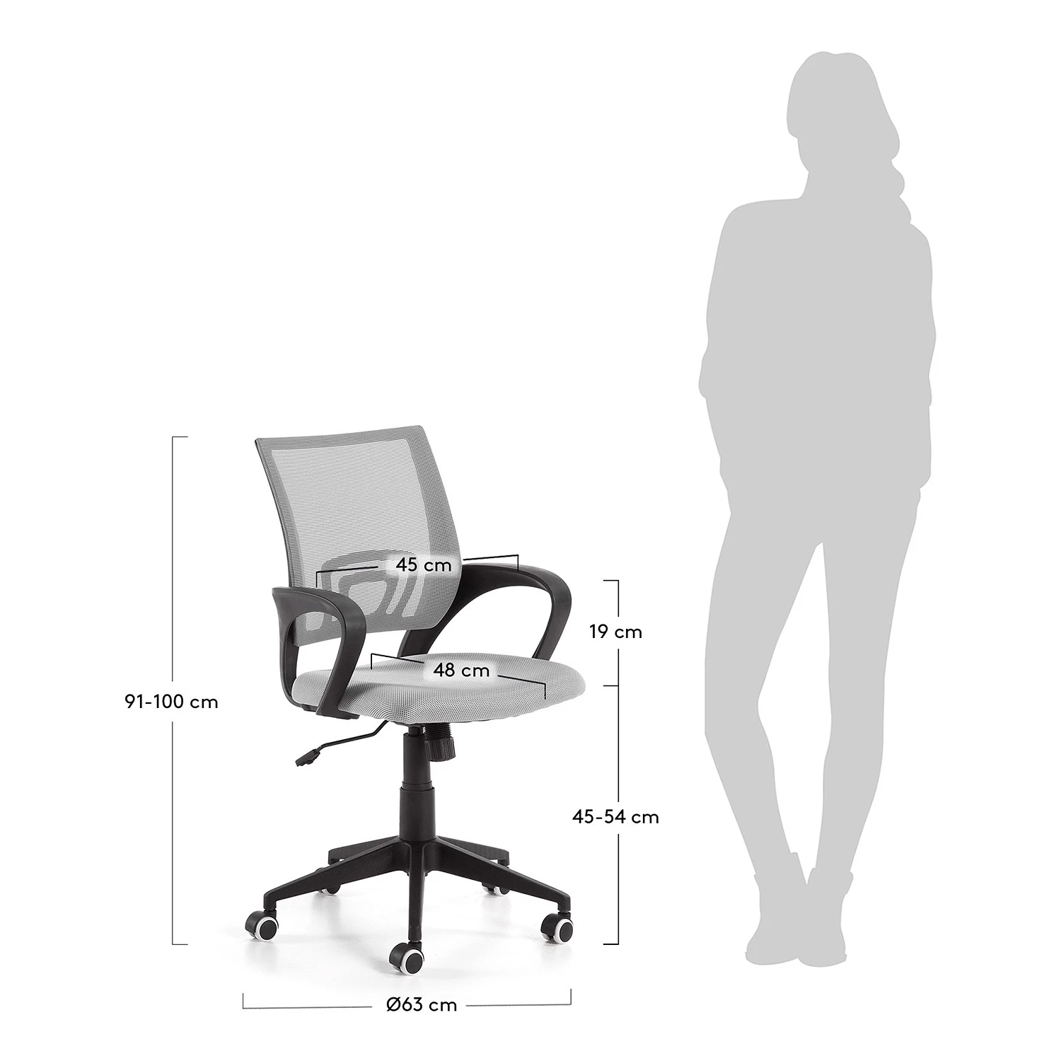 Furnitive Bürostuhl Elrick - Nylon & Mesh / Stahl - Grau / Schwarz 7 Furnitive Bürostuhl Elrick - Nylon & Mesh / Stahl - Grau / Schwarz – Bild 7