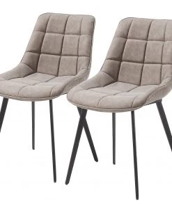 Red Living Polsterstuhl Kellia (2er-Set) - Kunstleder / Stahl - Schwarz - Vintage Sand