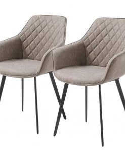 Red Living Armlehnenstuhl Amira (2er-Set) - Kunstleder / Stahl - Schwarz - Vintage Sand