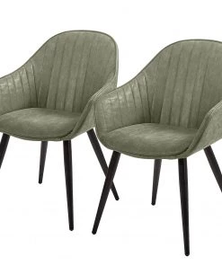 Red Living Armlehnenstuhl Haslet II (2er-Set) - Kunstleder / Stahl - Schwarz - Vintage Grün