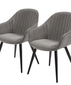 Jack & Alice Armlehnenstuhl Haslet I (2er-Set) - Samt / Stahl - Schwarz - Grau