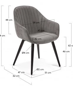 Jack & Alice Armlehnenstuhl Haslet I (2er-Set) - Samt / Stahl - Schwarz - Grau -Deutschland Stühle Verkaufs-Shop 1000216192 200623 13470400236 SKETCH DETAILS P000000001000216192 sketch