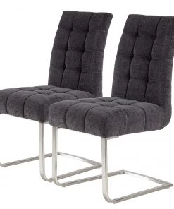 Ars manufacti Freischwinger Stawley II (2er-Set) - Flachgewebe / Edelstahl - Dunkelgrau / Edelstahl