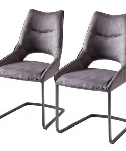 Fredriks Freischwinger Nadros (2er-Set) - Microfaser / Metall - Vintage Grau / Matt Schwarz