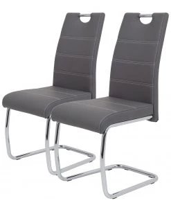 Loftscape Freischwinger La Paz - Kunstleder / Metall - Chrom - Grau - 2er Set