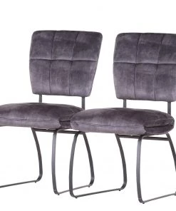 Loftscape Polsterstuhl Mayetta (2er-Set) - Flachgewebe / Eisen - Anthrazit / Schwarz