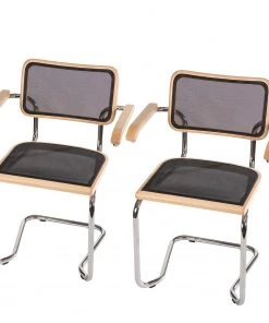 Studio Copenhagen Armlehnenstuhl Holm II (2er-Set) - Mesh & Buche / Stahl - Schwarz & Buche / Chrom