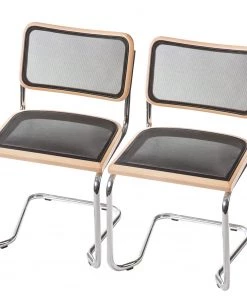Studio Copenhagen Freischwinger Holm II (2er-Set) - Mesh & Buche / Stahl - Schwarz & Buche / Chrom
