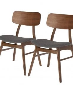 Norrwood Esszimmerstuhl Varkaus II (2er-Set) - Webstoff / Walnuss Furnier & Gummibaum massiv - Grau / Walnuss