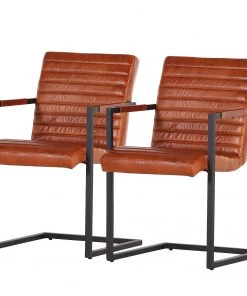 Red Living Freischwinger Stevenson (2er-Set) - Echtleder / Eisen - Cognac