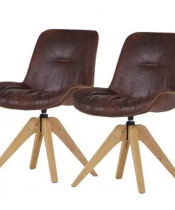 Red Living Polsterstuhl Wilbur (2er-Set) - Microfaser / Eiche massiv - Vintage Braun