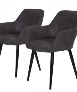 Loftscape Armlehnenstuhl Trappe (2er-Set) - Microfaser / Stahl - Anthrazit