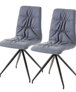 Loftscape Polsterstuhl Gergy (2er-Set) - Kunstleder / Eisen - Taubengrau / Schwarz