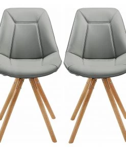 Norrwood Polsterstuhl Genas (2er-Set) - Kunstleder / Eiche massiv - Hellgrau / Eiche