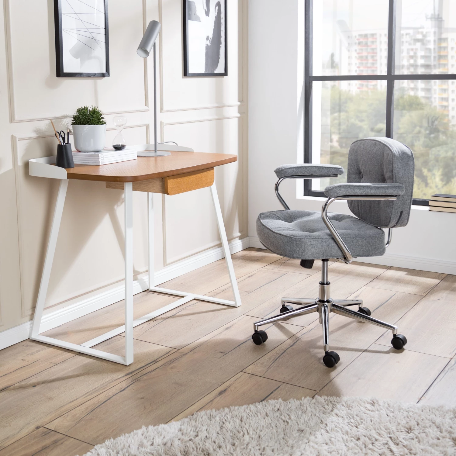 Furnitive Bürostuhl Orlu II - Webstoff / Eisen - Hellgrau / Chrom 2 Furnitive Bürostuhl Orlu II - Webstoff / Eisen - Hellgrau / Chrom – Bild 2