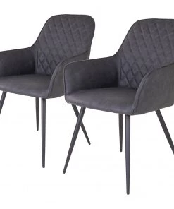 Red Living Armlehnenstuhl Pierry I (2er-Set) - Kunstleder / Stahl - Vintage Grau