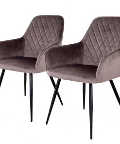 Loftscape Armlehnenstuhl Pierry II (2er-Set) - Samt / Stahl - Taupe