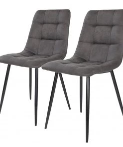 Loftscape Polsterstuhl Ormoy I (2er-Set) - Microfaser / Stahl - Grau / Schwarz