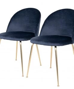 Red Living Polsterstuhl Maxou I (2er-Set) - Samt / Stahl - Nachtblau