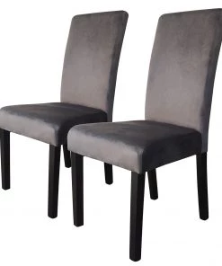 Loftscape Polsterstuhl Moux (2er-Set) - Samt / Gummibaum massiv - Grau / Schwarz