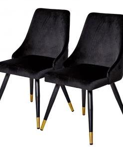 Jack & Alice Polsterstuhl Loix (2er-Set) - Samt / Stahl - Schwarz