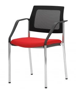 Mayer Sitzmöbel Stapelstuhl myPLANO IV - Flachgewebe / Chrom - Kirschrot