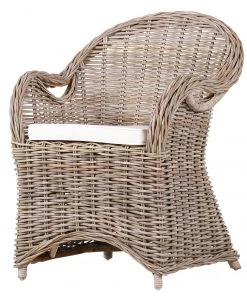 Naturoo Esszimmersessel Lozon - Rattan / Webstoff - Kubu Grey / Creme