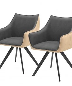 Ars manufacti Armlehnenstuhl Noyack (2er-Set) - Microfaser / Metall - Grau & Beige / Anthrazit